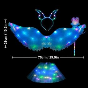 Luminous Butterfly Wings Skirt Set LED Light Butterfly Wings Party Princess Dress Angel Luminous Wings Girl Gift Birthday Decor (Color: Blue-glow-4pcs, Ships From: CN)