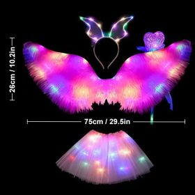 Luminous Butterfly Wings Skirt Set LED Light Butterfly Wings Party Princess Dress Angel Luminous Wings Girl Gift Birthday Decor (Color: Pink-glow-4pcs, Ships From: CN)