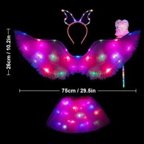 Luminous Butterfly Wings Skirt Set LED Light Butterfly Wings Party Princess Dress Angel Luminous Wings Girl Gift Birthday Decor (Color: Rose Red-Glow-4pcs, Ships From: CN)