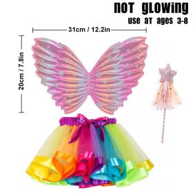 Luminous Butterfly Wings Skirt Set LED Light Butterfly Wings Party Princess Dress Angel Luminous Wings Girl Gift Birthday Decor (Color: Pink - 3pcs, Ships From: CN)