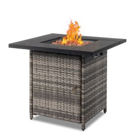 28-Inch Fire Table, 50000 BTU Gas Firepit with Volcanic Stone Black (Color: as Pic)